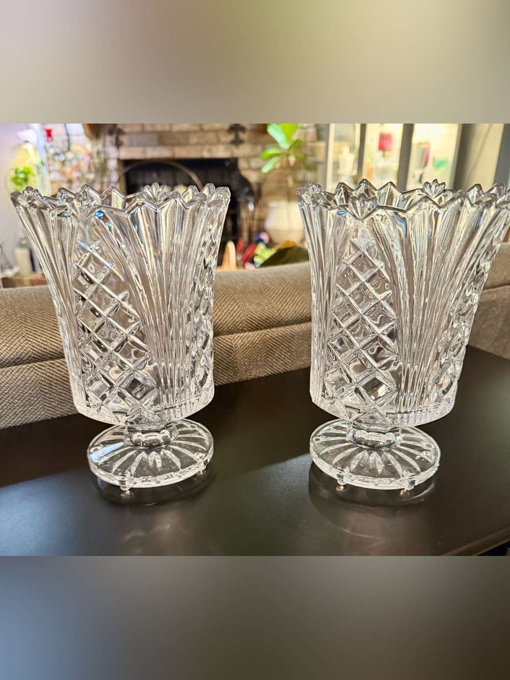Fifth Avenue Ltd Wellington 24% Lead Crystal Hurricane Vase/Candle Holder-Pair